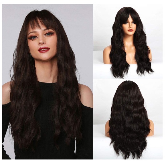 Xczemu Other - Synthetic Dark Brown Wavy Wig w/ Bangs 26in